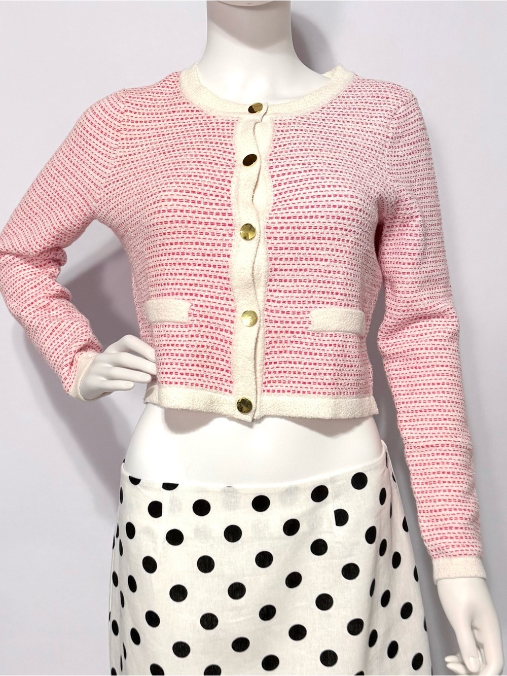 Milly Stripe Pink & White Long Sleeve Cardigan NWOT | Size S